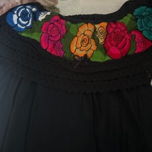 Floral Embroidered Black Women's Top